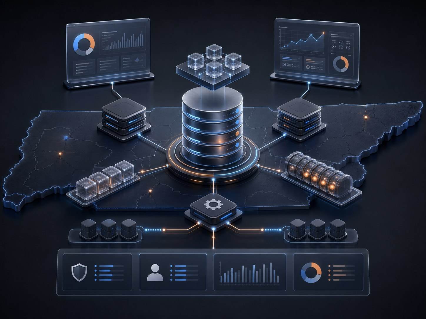 Database and backend software architecture for Tennessee business systems